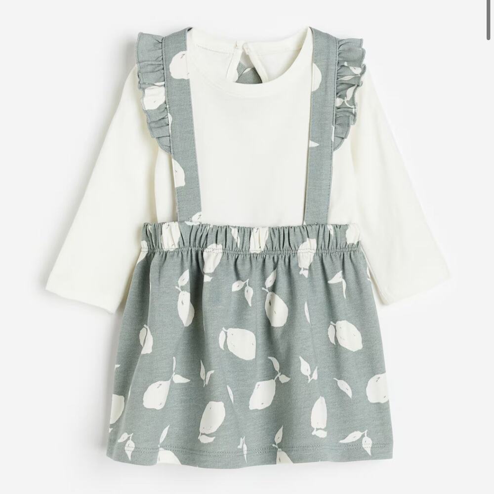 H&M Girls 2T 100% Cotton Green Lemon Overall Sundress Straps *No Shirt!*